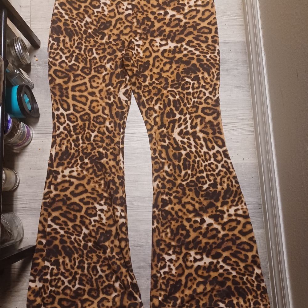 Bell bottoms pants sz XL 15 - 17 STRETCH FUNKY CHEETAH LEOPARD ANIMAL PRINT 1960